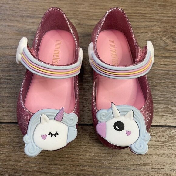 Mini Melissa Mini Ultragirl Unicorn Mary Janes Baby Girls 5 Pink Sparkling NEW - Picture 2 of 10